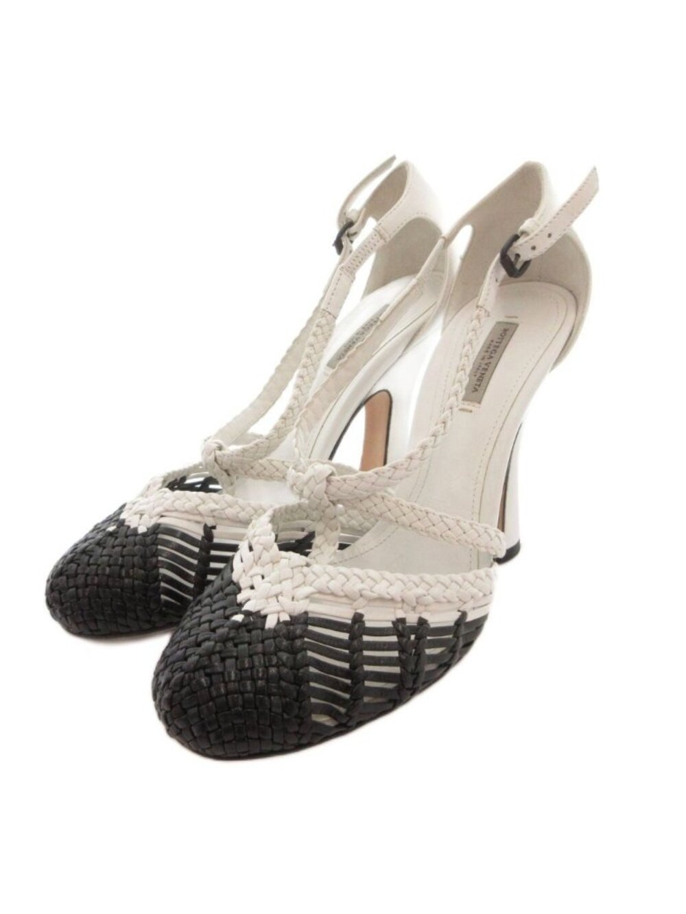 Bottega Veneta Pumps Ankle Strap Intrecciato Bicolor Black White Heel